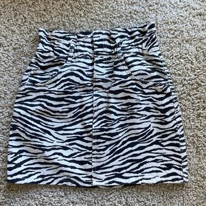 Zara trf collection Zebra Print Denim Skirt Pockets & gathered waist, Size Small